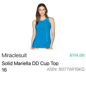 Peacock Blue Miraclesuit Tankini Top; Size 16, DD; NWT